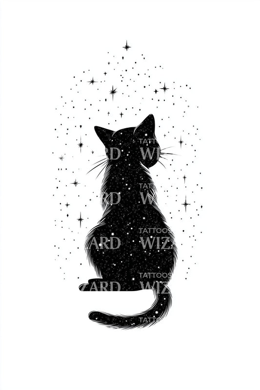 Kosmisches Katzen-Silhouetten-Tattoo-Design
