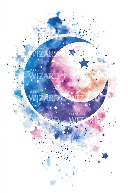 Cosmic Crescent Moon Tattoo Idea
