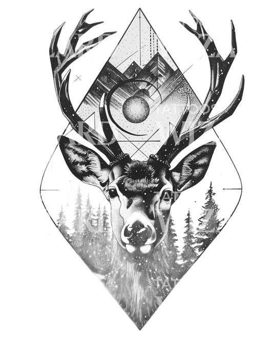 Cosmic Deer Tattoo Design