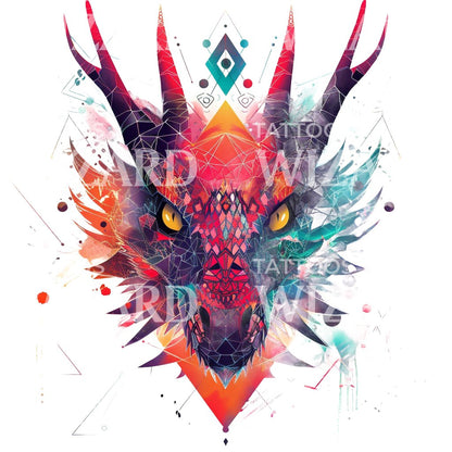 Cosmic Dragon Face Tattoo Design