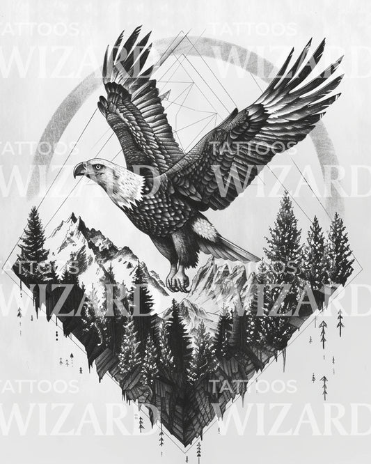 Cosmic Eagle and Sacred Geometry Tattoo Design