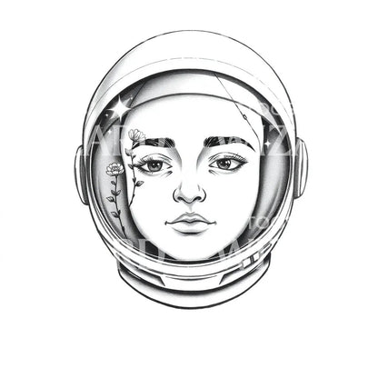 Cosmic Floral Astronaut Tattoo Design
