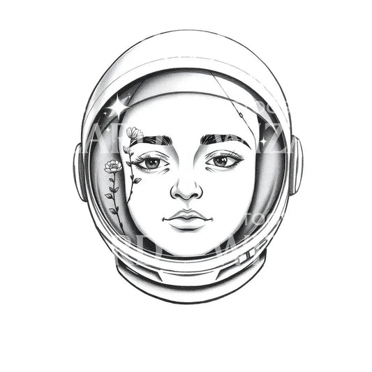 Projekt tatuażu z kosmicznym kwiatowym astronautą