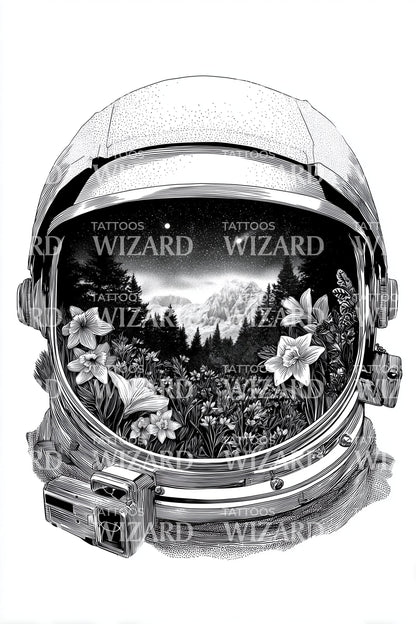 Design del tatuaggio visiera Giardino Cosmico