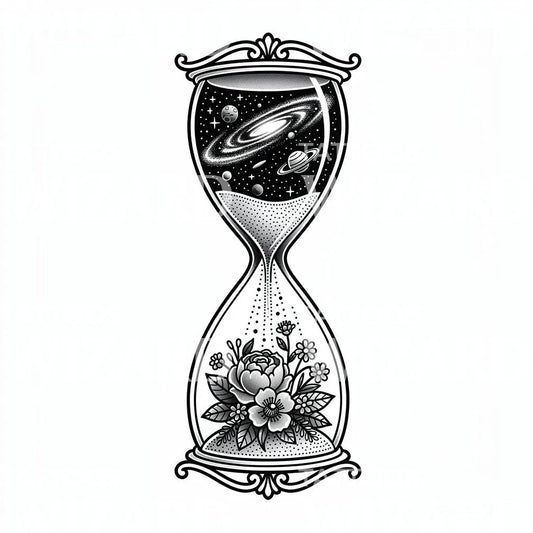 Kosmisk Timeglass Blomster Tatoveringsdesign