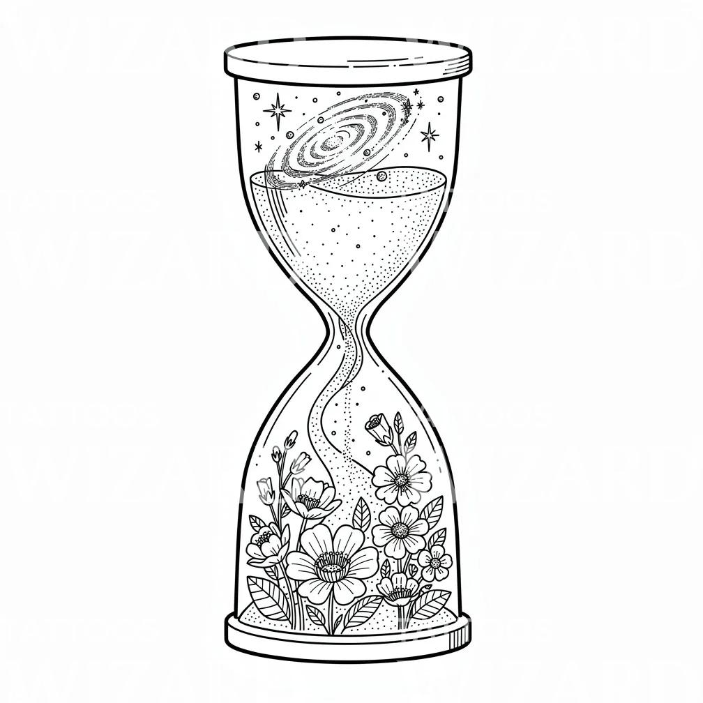 Cosmic Hourglass Tattoo Design