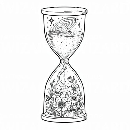 Cosmic Hourglass Tattoo Design