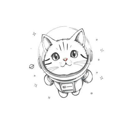 Cosmic Kitty Astronaut Tattoo Illustration