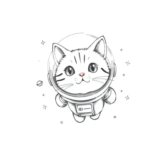 Cosmic Kitty Astronaut Tattoo Illustration