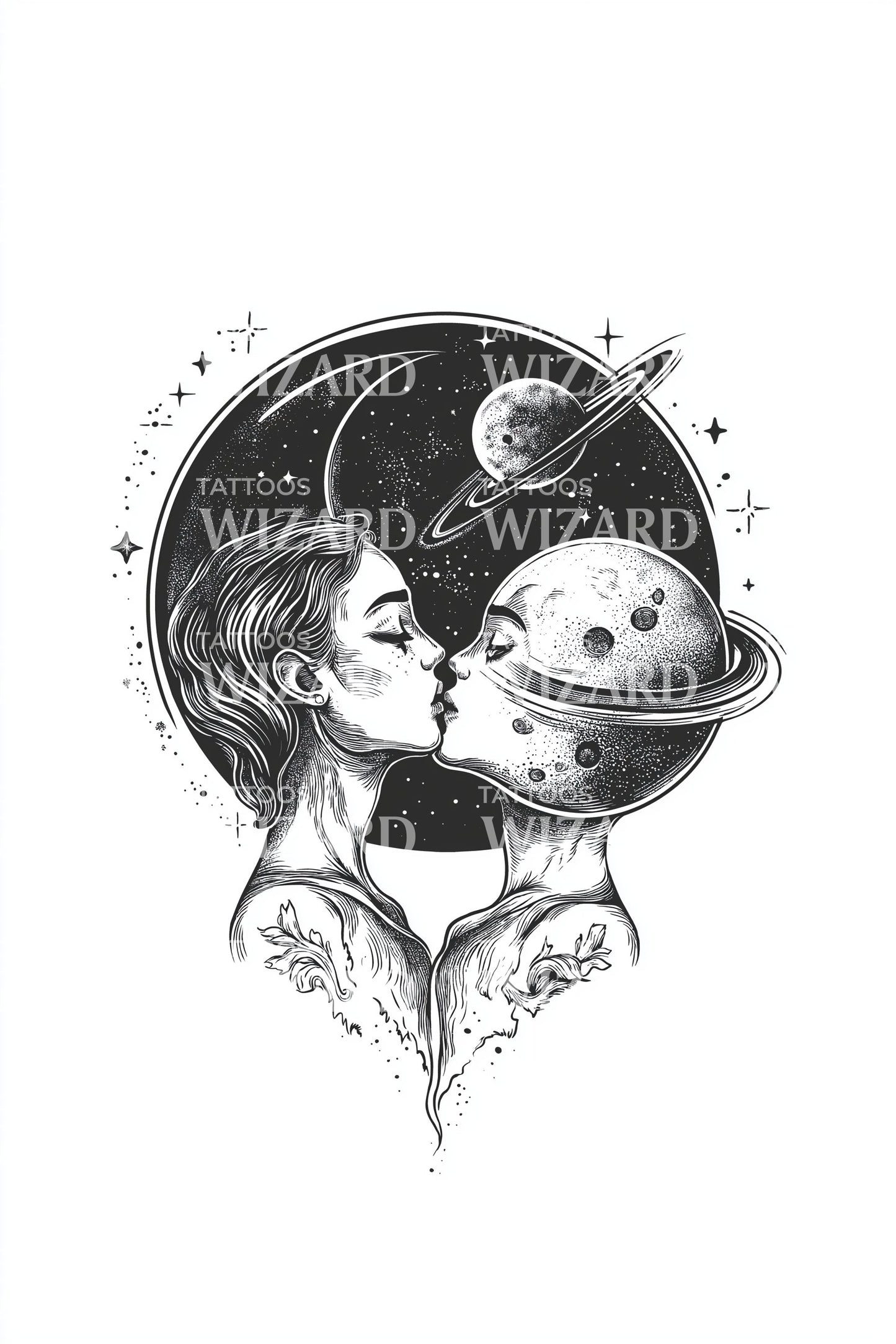 Cosmic Lovers Portrait Tattoo Design