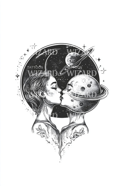 Cosmic Lovers Portrait Tattoo Design
