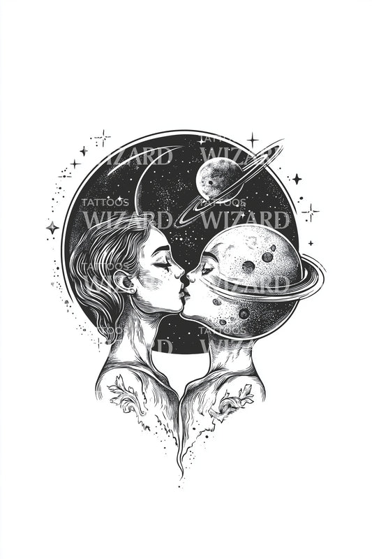 Cosmic Lovers Portrait Tattoo Design