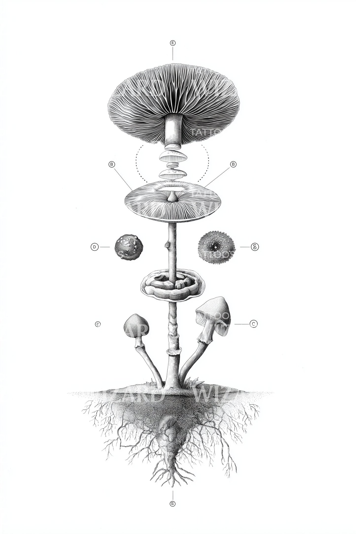 Cosmic Mushroom Totem Tattoo Design