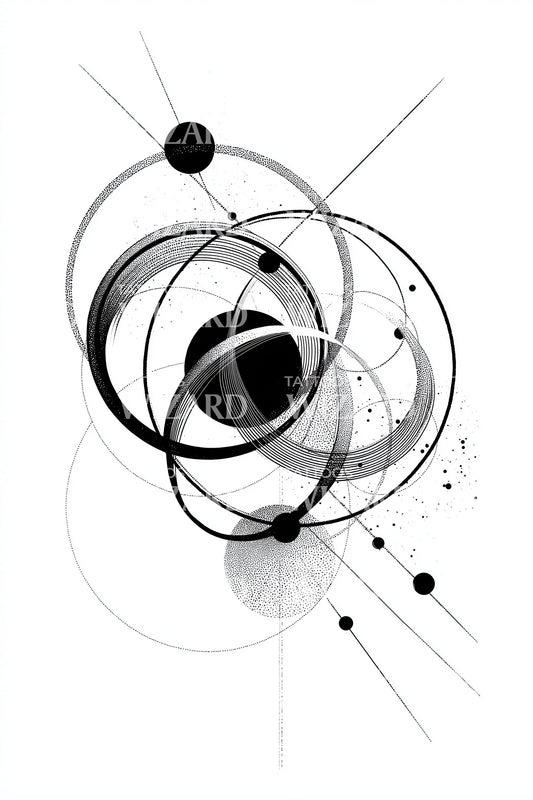Cosmic Orbits Geometric Tattoo Design