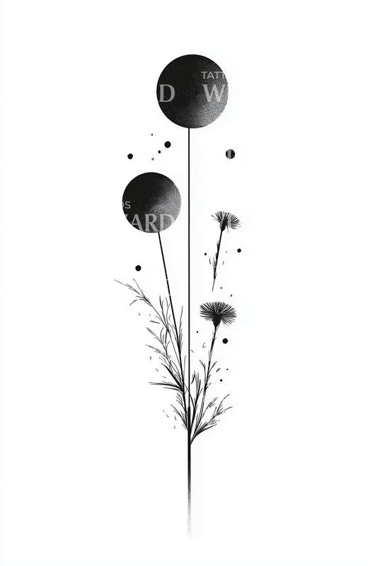 Design de tatouage fleurs sauvages orbes cosmiques