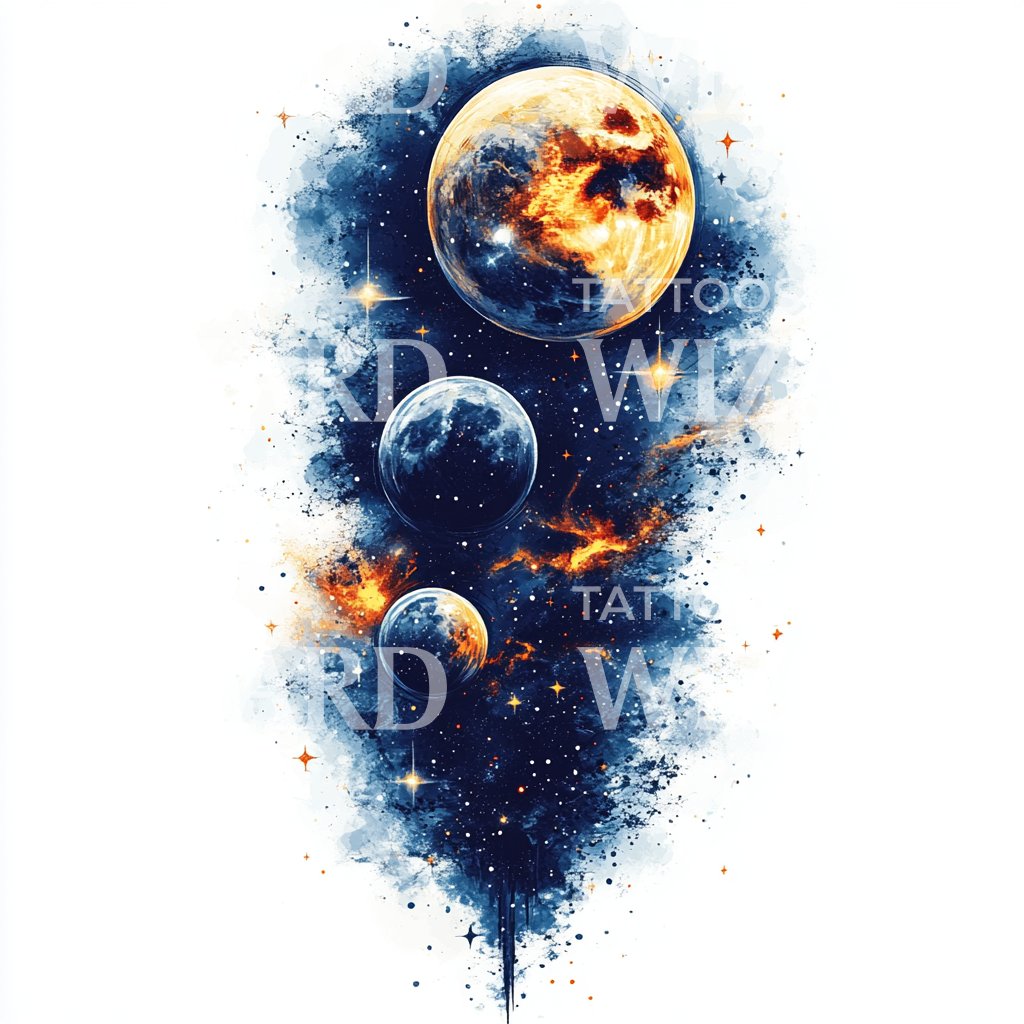 Cosmic Planets and Fire Tattoo Idea