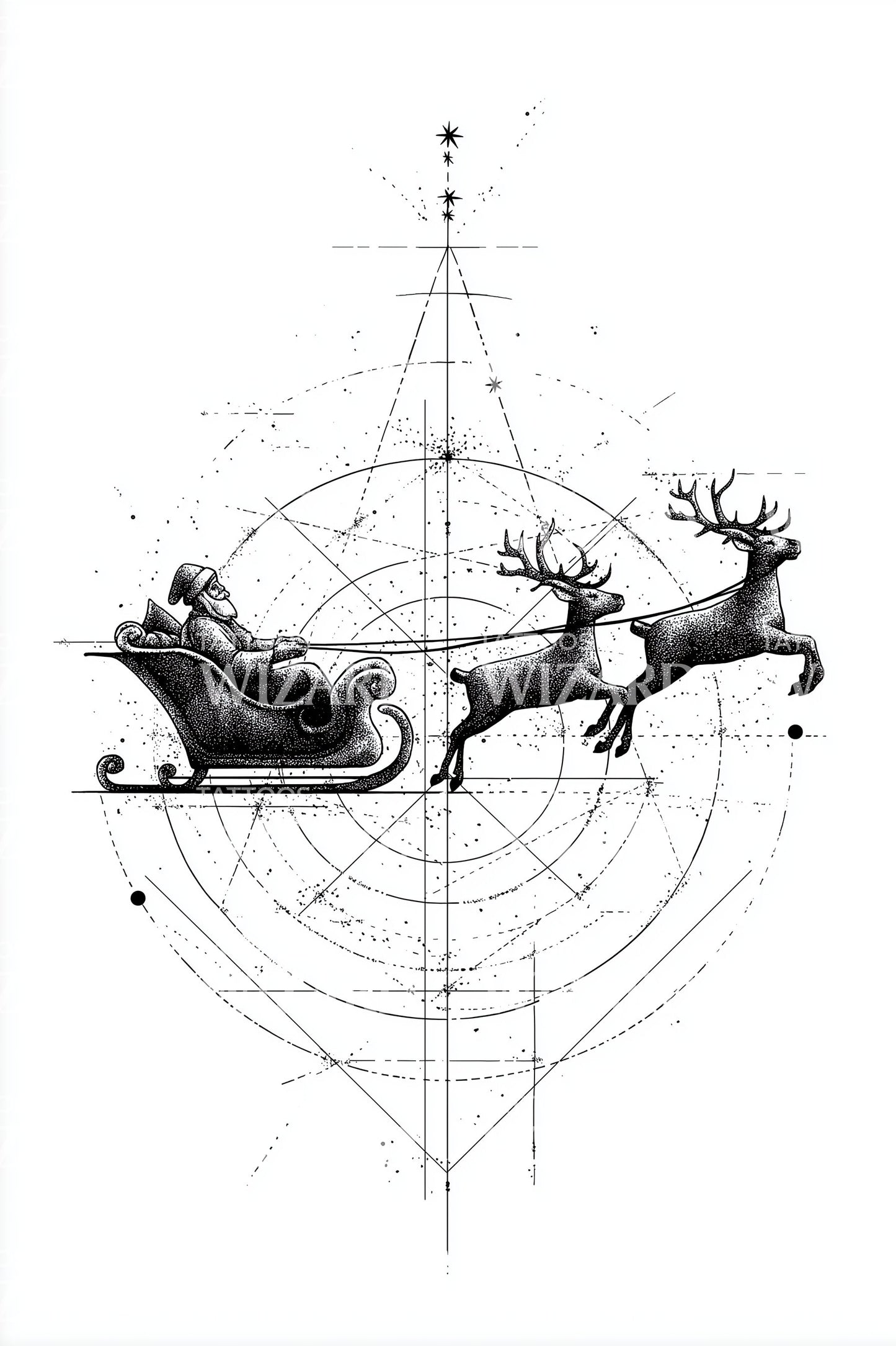 Cosmic Reindeer Flight Tattoo Design