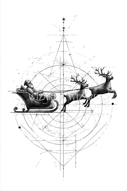 Cosmic Reindeer Flight Tattoo Design