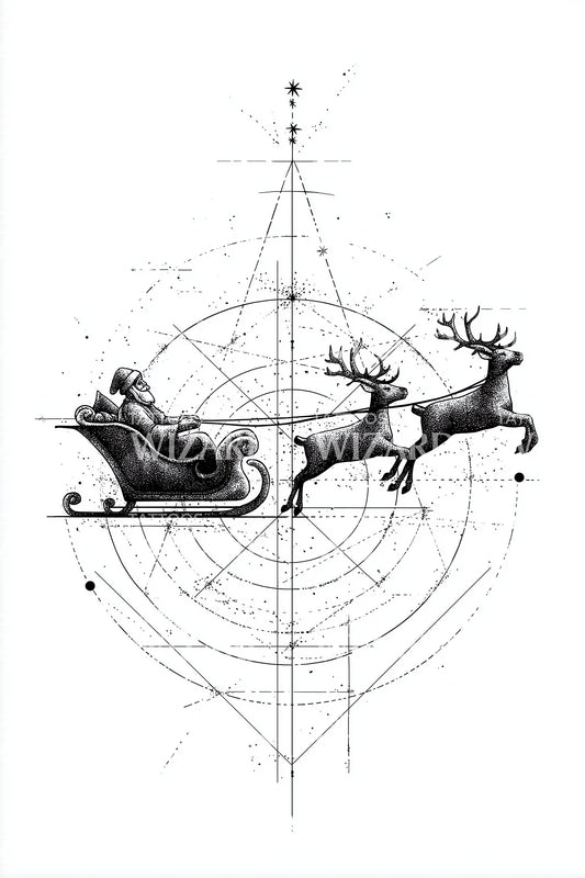 Cosmic Reindeer Flight Tattoo Design
