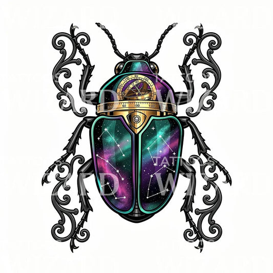 Cosmic Scarab Compass Tattoo Design