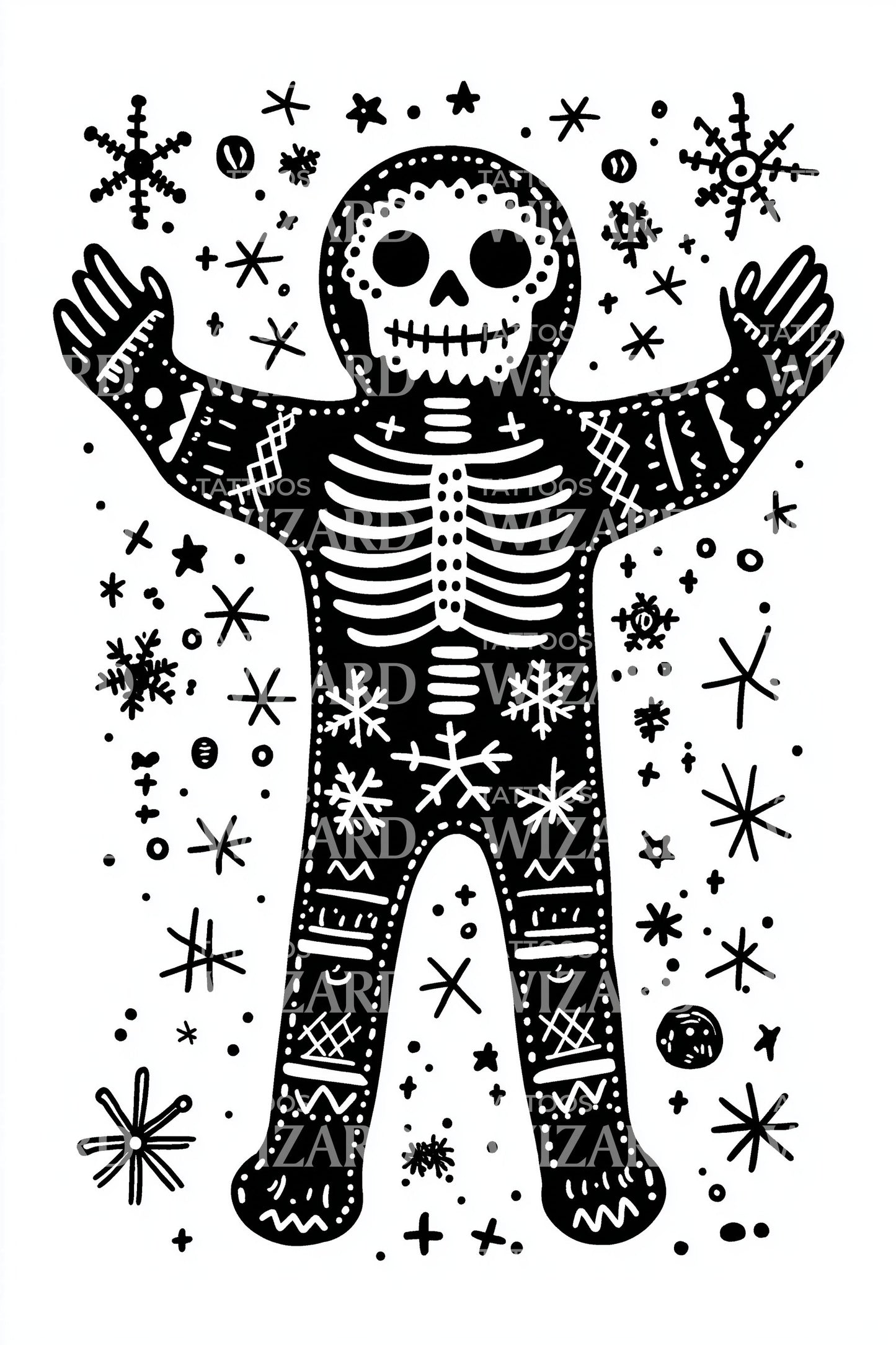 Cosmic Skeleton Gingerbread Tattoo Design