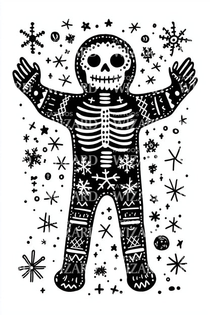 Cosmic Skeleton Gingerbread Tattoo Design