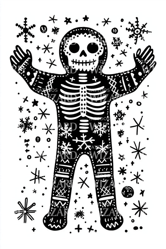 Cosmic Skeleton Gingerbread Tattoo Design