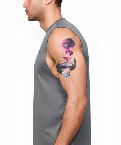 Cosmic Aurora Stream Tattoo Design
