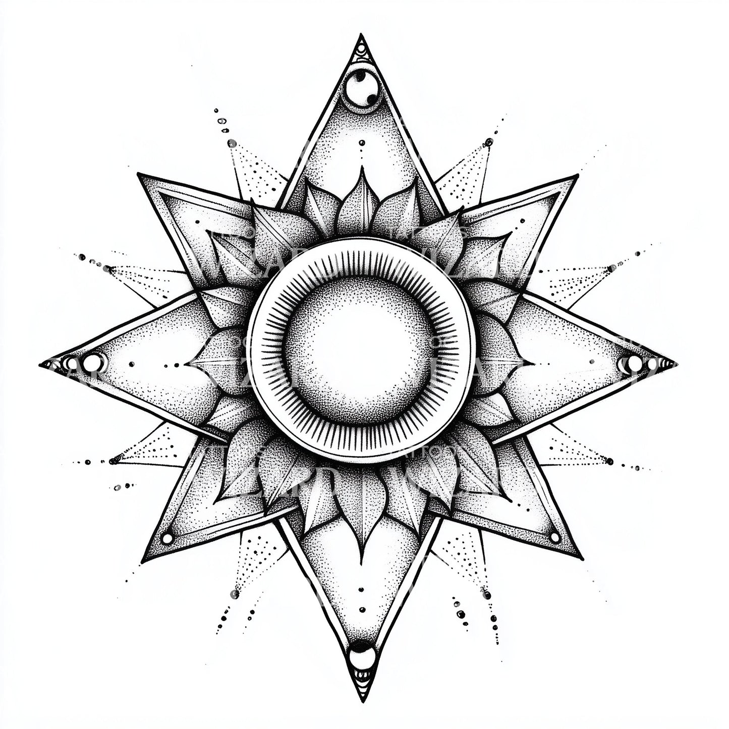 Cosmic Sun Mandala with Detailed Patterns Tattoo Idea