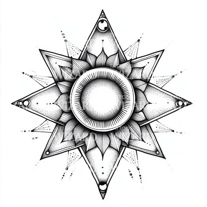 Ide Tato Mandala Matahari Kosmik dengan Pola Detail
