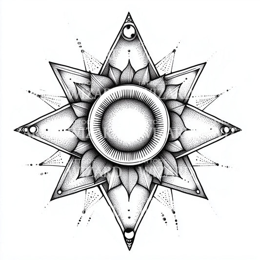 Cosmic Sun Mandala with Detailed Patterns Tattoo Idea