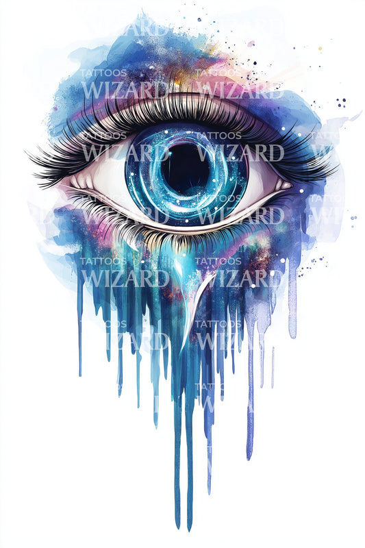 Cosmic Tear Eye Tattoo Illustration