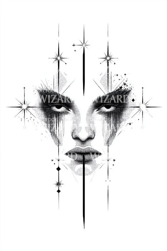 Cosmic Tears Portrait Tattoo Idea