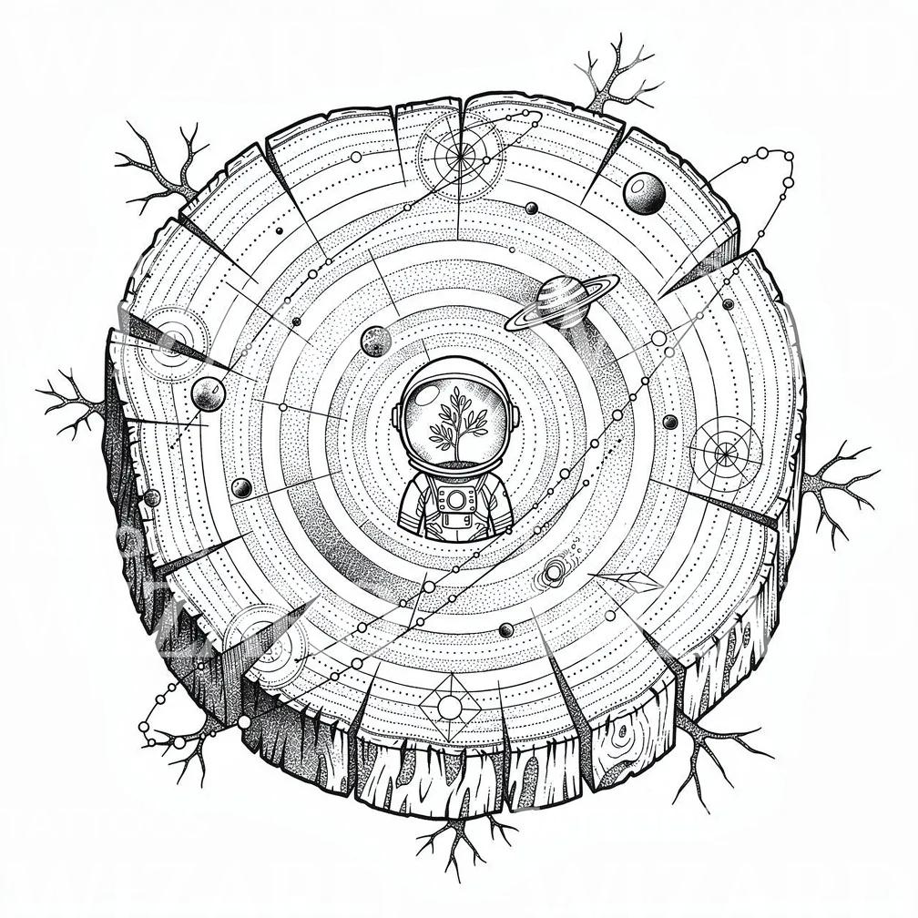 Cosmic Tree Rings Tattoo Design