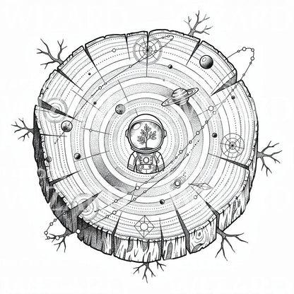 Cosmic Tree Rings Tattoo Design