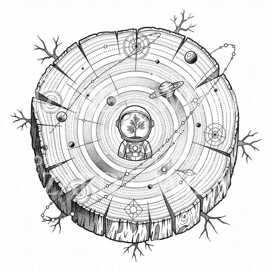 Cosmic Tree Rings Tattoo Design