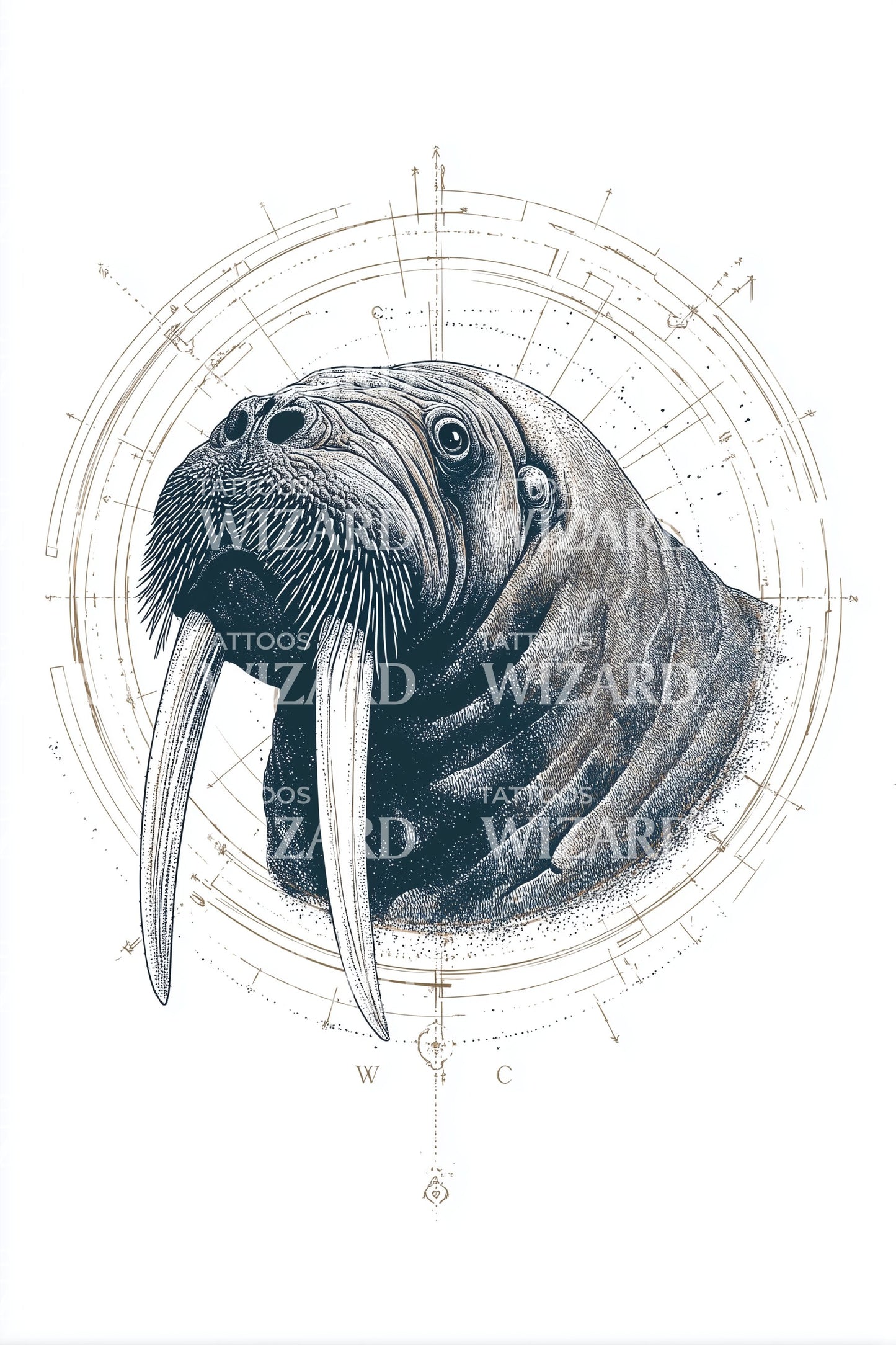 Cosmic Walrus Portrait Tattoo Illustration