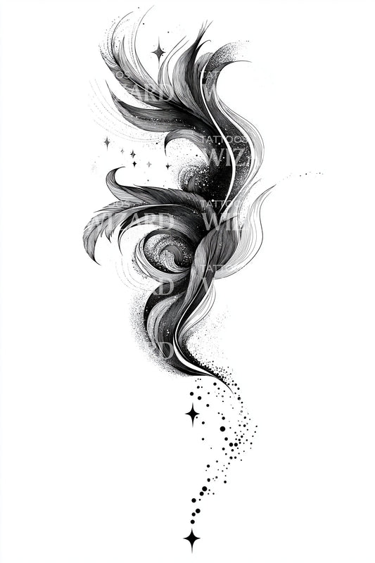 Cosmic Wind Feather Tattoo Design