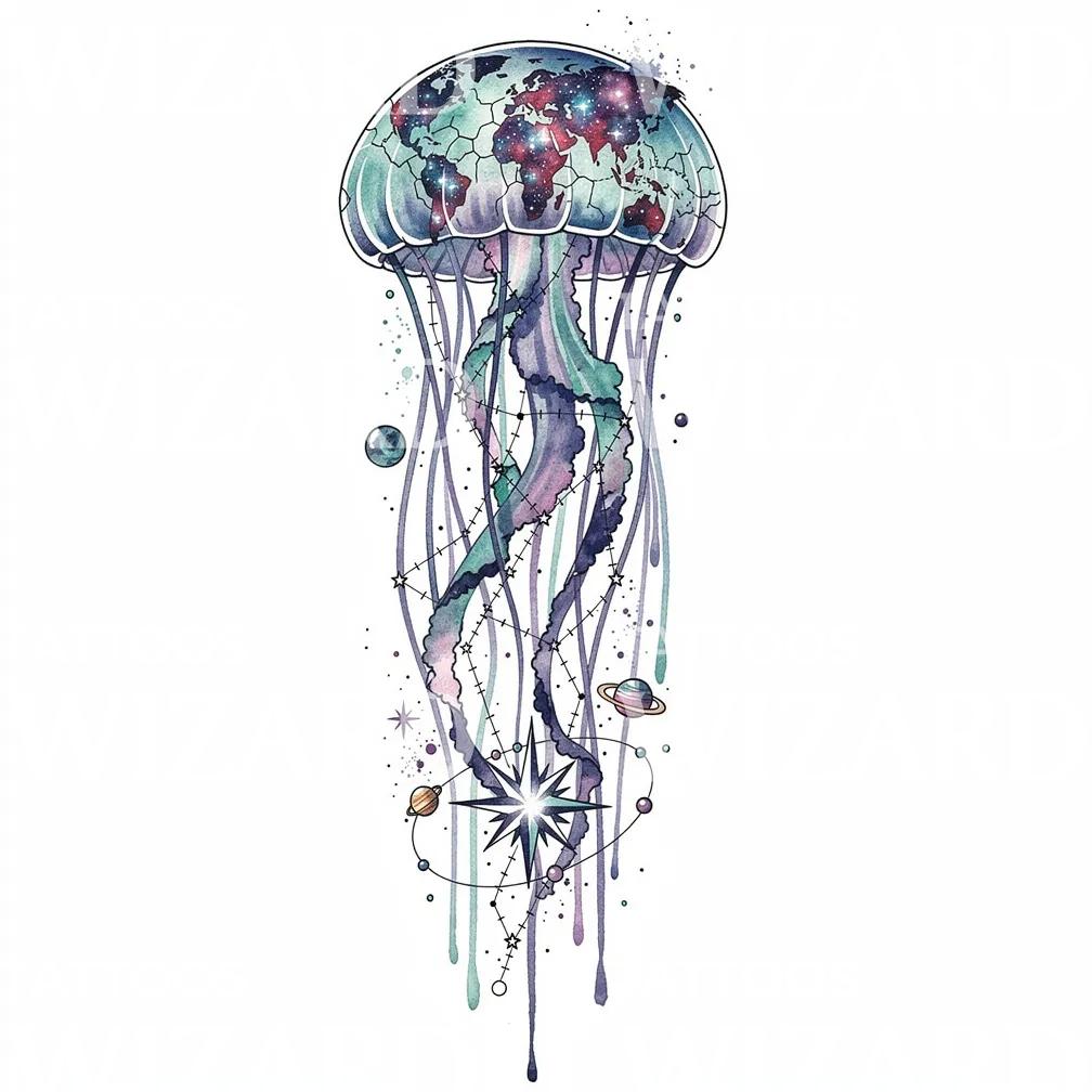 Cosmic World Jellyfish Tattoo Design