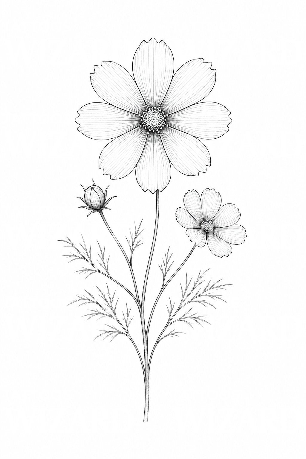 Cosmos Flower Fine Line Tattoo Design