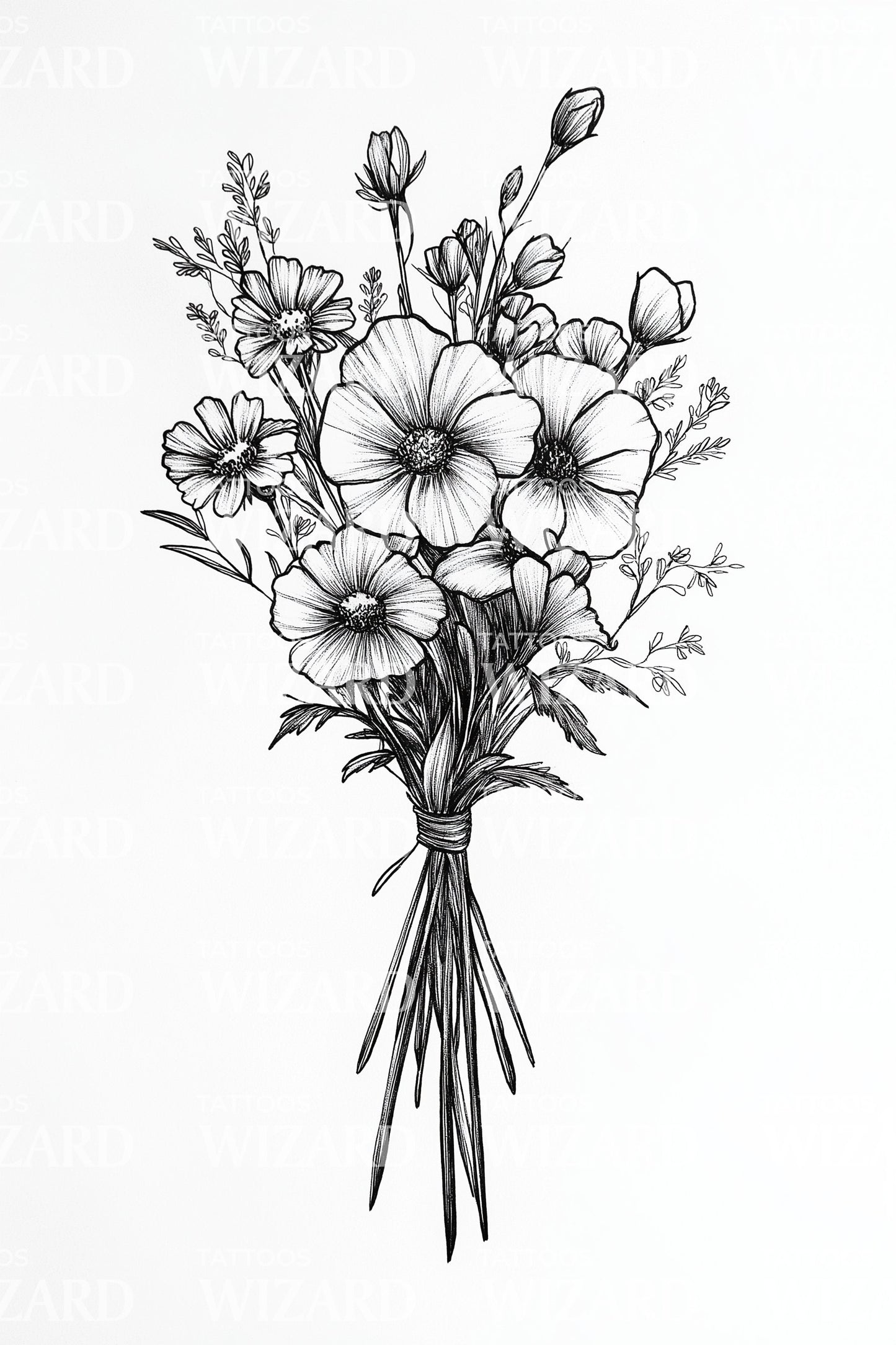 Desain Tato Buket Bunga Kapas