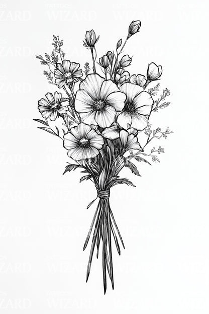 Design de tatouage bouquet de fleurs de coton
