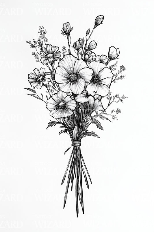 Cotton Blossom Bouquet Tattoo Design