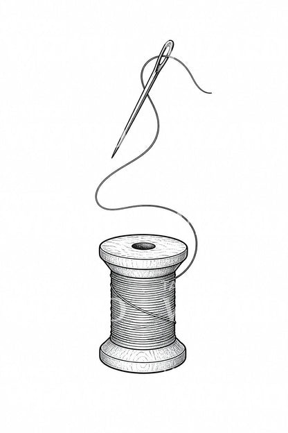 Tattoo-ontwerp met klosje en naald