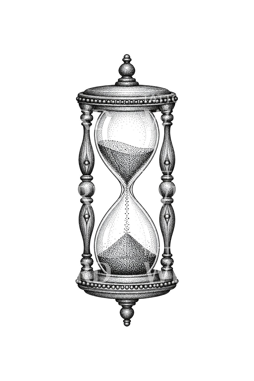 Counted Grains Hourglass Dotwork Tattoo Design