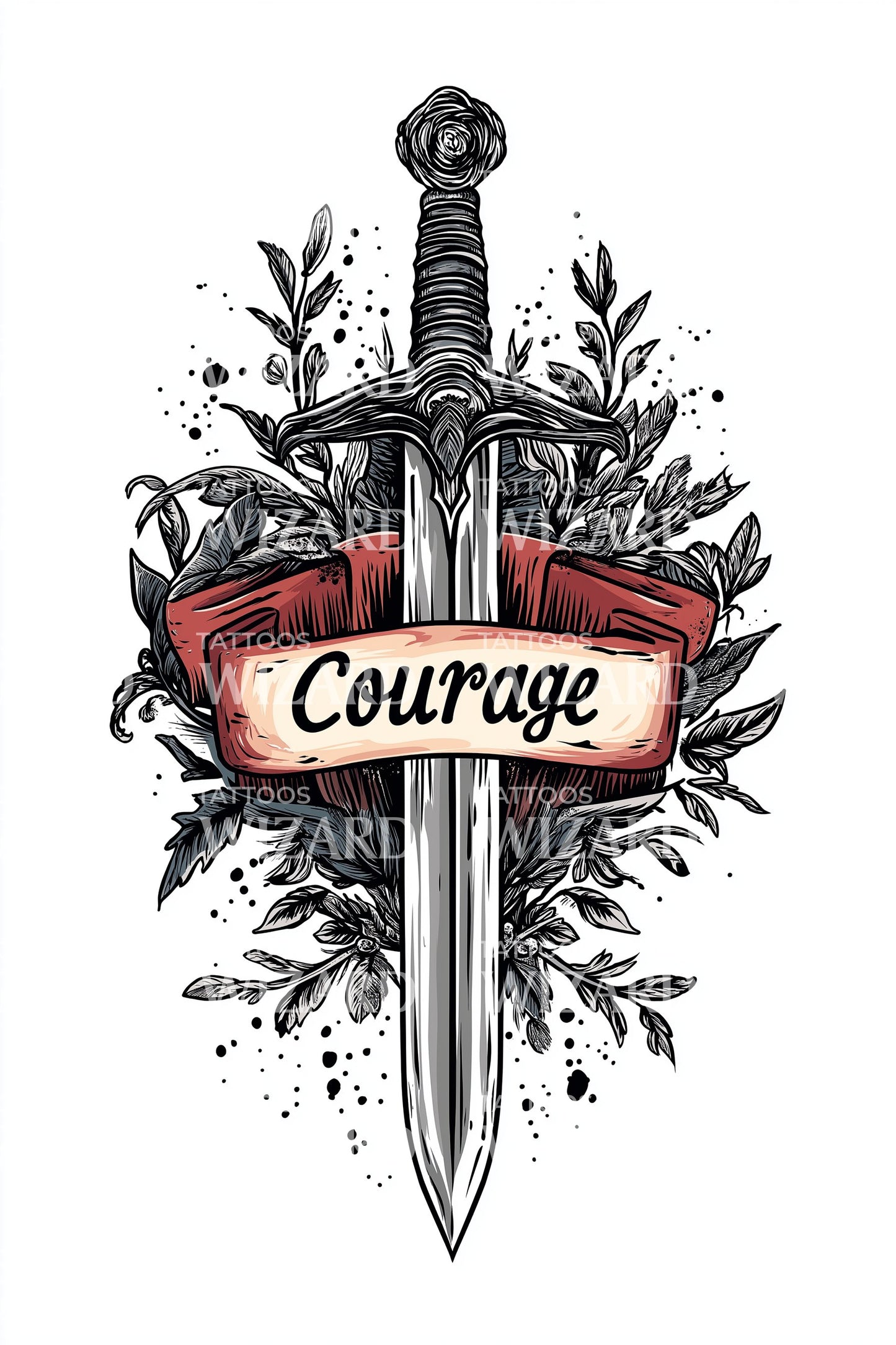 Courage Heraldic Dagger Tattoo Design