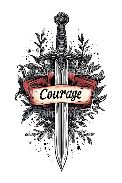 Courage Heraldic Dagger Tattoo Design
