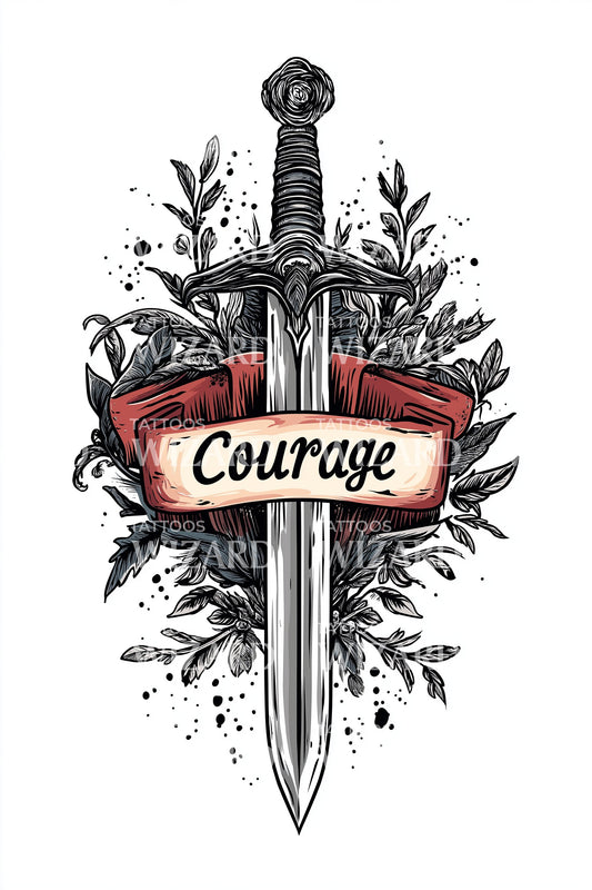 Courage Heraldic Dagger Tattoo Design