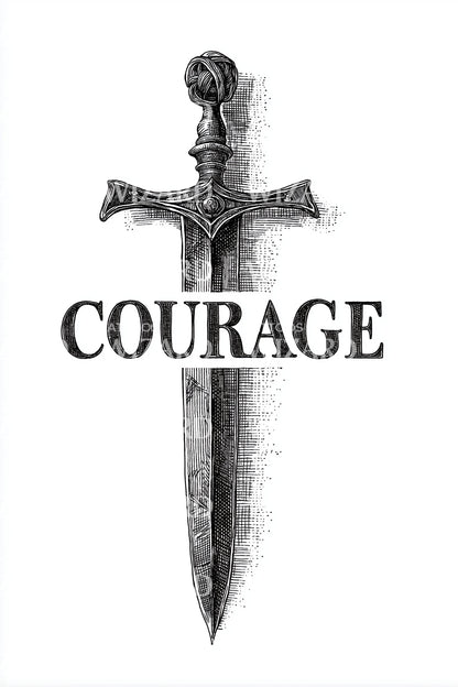Courage Sword Emblem Tattoo Design