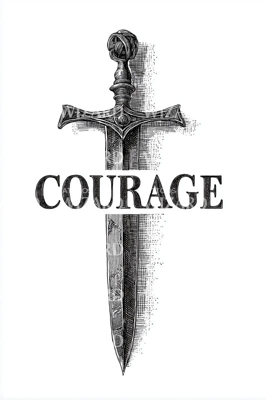 Courage Sword Emblem Tattoo Design